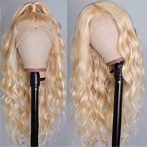 22” Blonde HUMAN HAIR  BODY  Wavy Hair  LACE FRONT Wig NEW